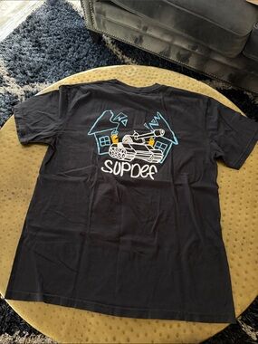 Black Graphic Short Sleeve Tee - Blue & White Print